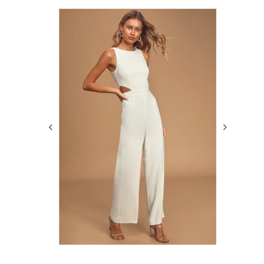 Moments To Remember White Sleeveless Wide-Leg Cutout Jumpsuit